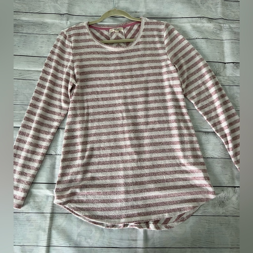 PEYTON Primrose Sweater White & Mauve Size Medium Soft Stripes